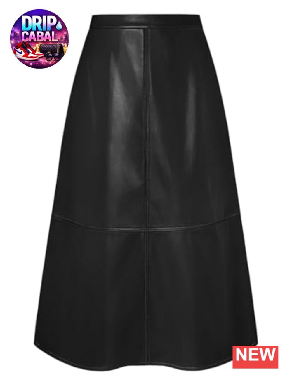 Faux Leather High Waist A-Line Midi Skirt Fall Winter Work Casual